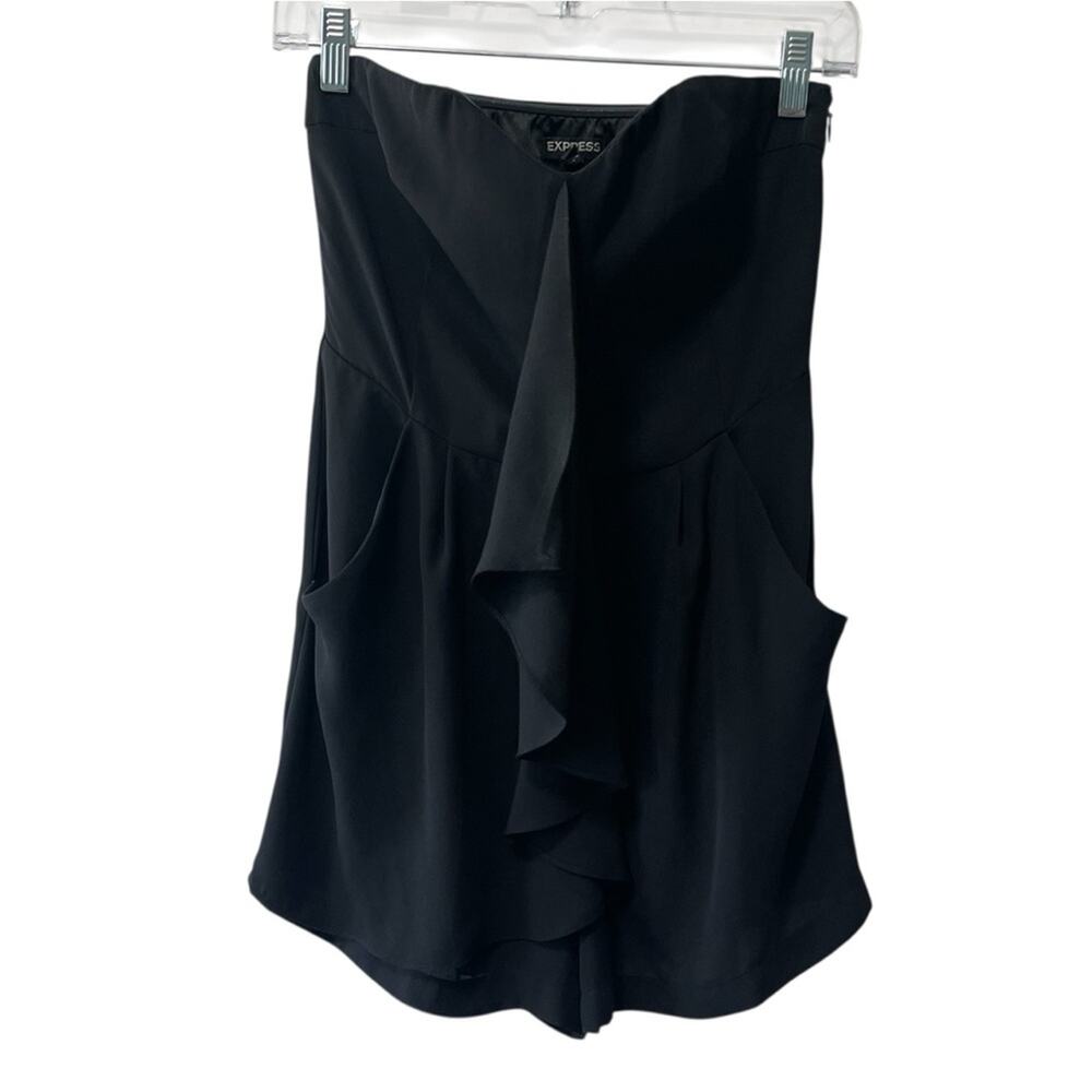 Express Strapless Chiffon Ruffle Short Romper Black Size 0